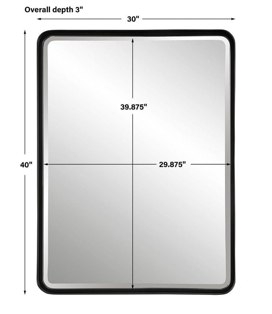 Uttermost Rectangular Vanity Decorative Wall Mirror Modern Beveled Satin Black Iron Frame 30" Wide Bathroom Bedroom Living Room