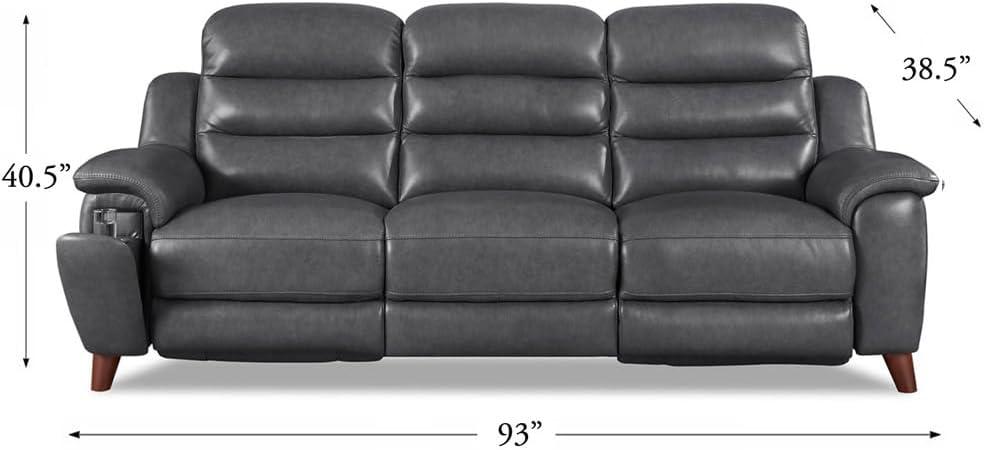 Hydeline Dream Power Headrest Top Grain Leather Zero Gravity Reclining Sofa Couch, 93", Steel Gray, Memory Foam, Pocket Coils and Control Panel