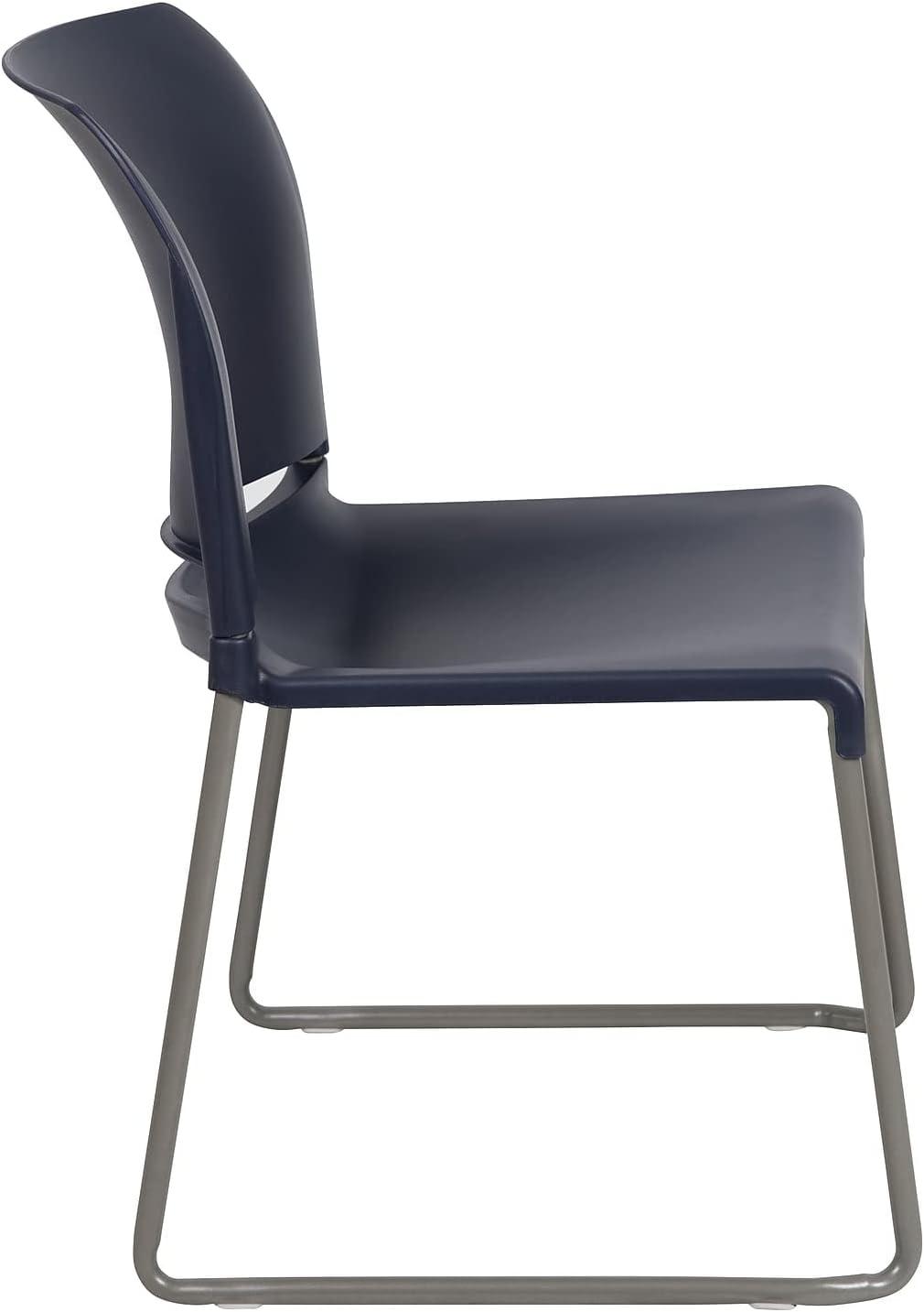 Navy Full Back Contoured Metal Stack Chair with Gray Sled Base