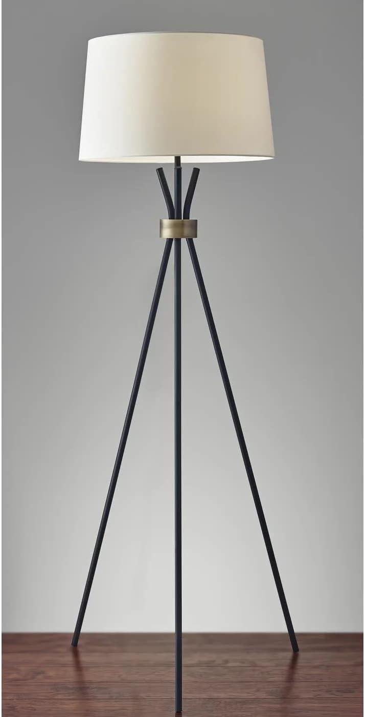 60" 3-way Benson Floor Lamp Black - Adesso: Industrial Chic, Ivory Linen Shade, UL Listed