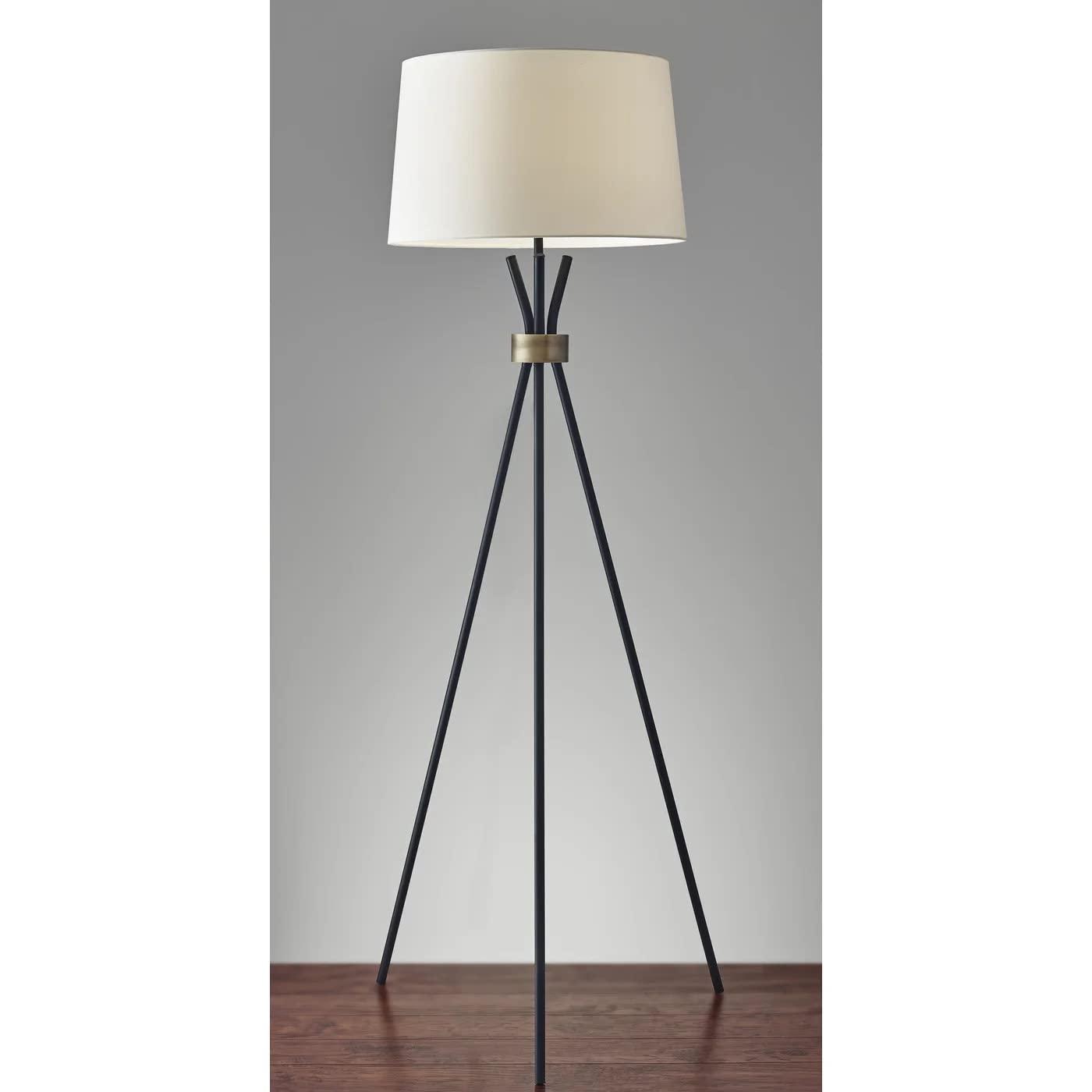60" 3-way Benson Floor Lamp Black - Adesso: Industrial Chic, Ivory Linen Shade, UL Listed