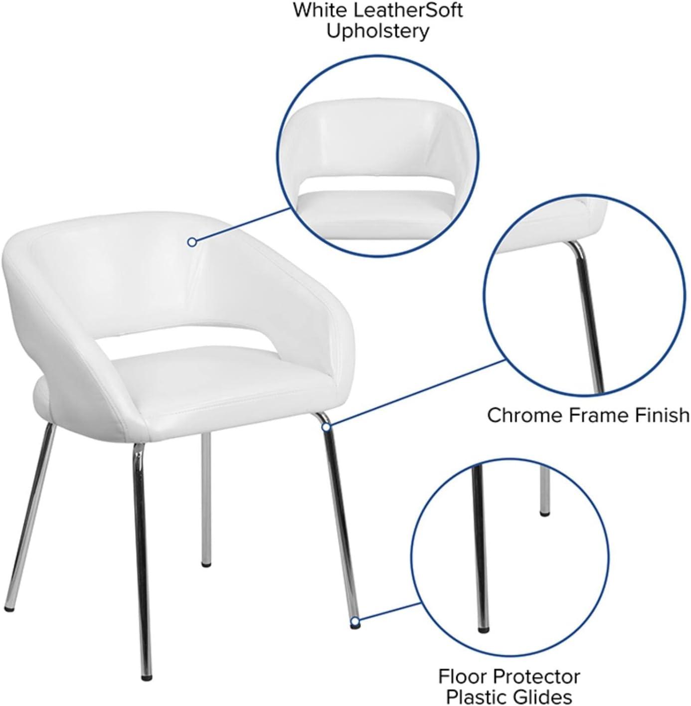 Fusion White LeatherSoft Chrome-Legged Side Reception Chair