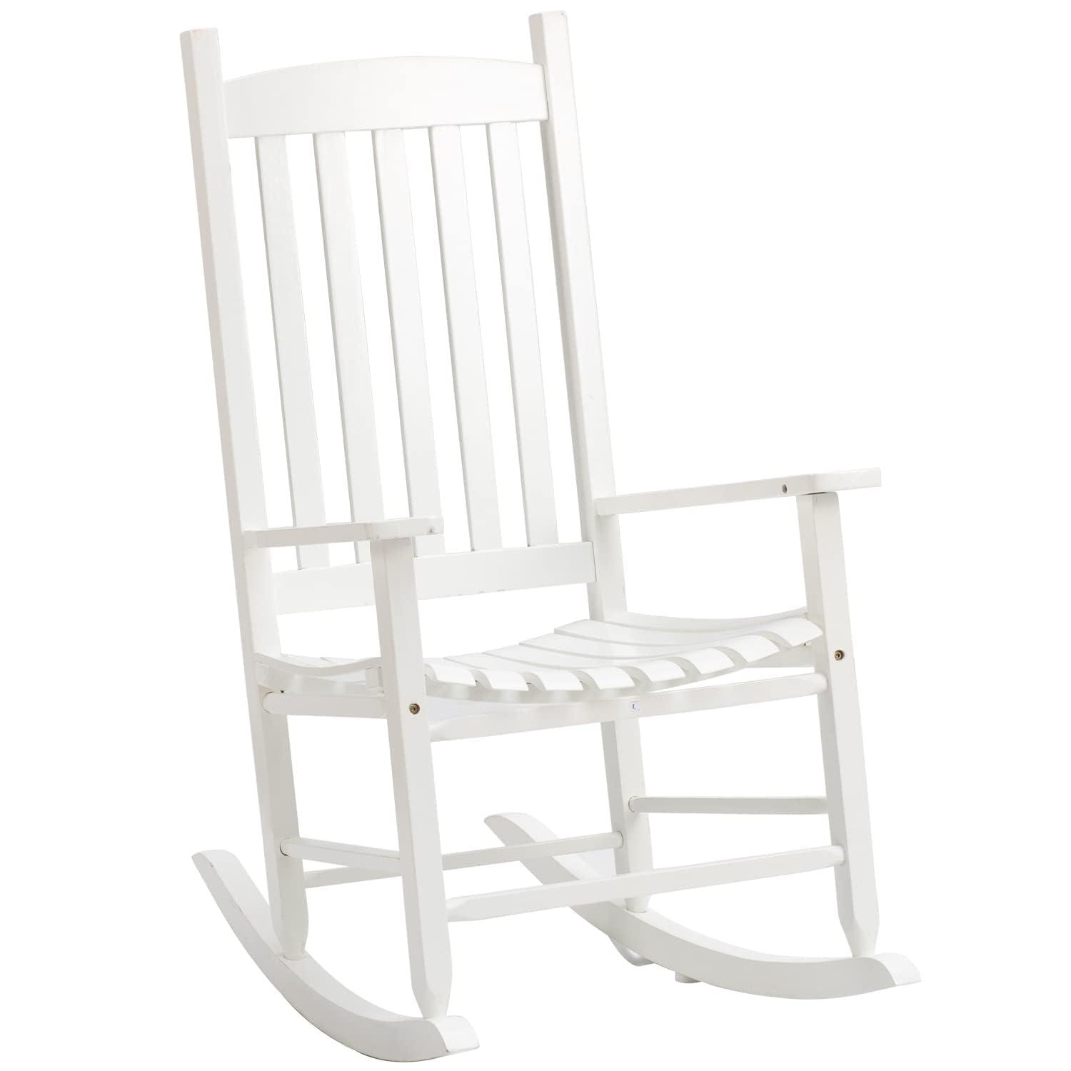 OverPatio Outdoor Porch Rocker/Rocking Chair Wood, Patio Wood Rocker, Woode n Furniture Seat for Living Room, Sitting Room, White