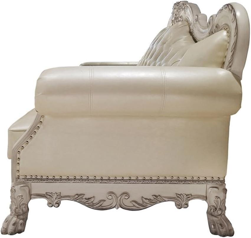 85.5" Dresden Sofa Leather Aire & Bone White Finish - Acme Furniture: Nailhead Trim, Includes 1 Pillow