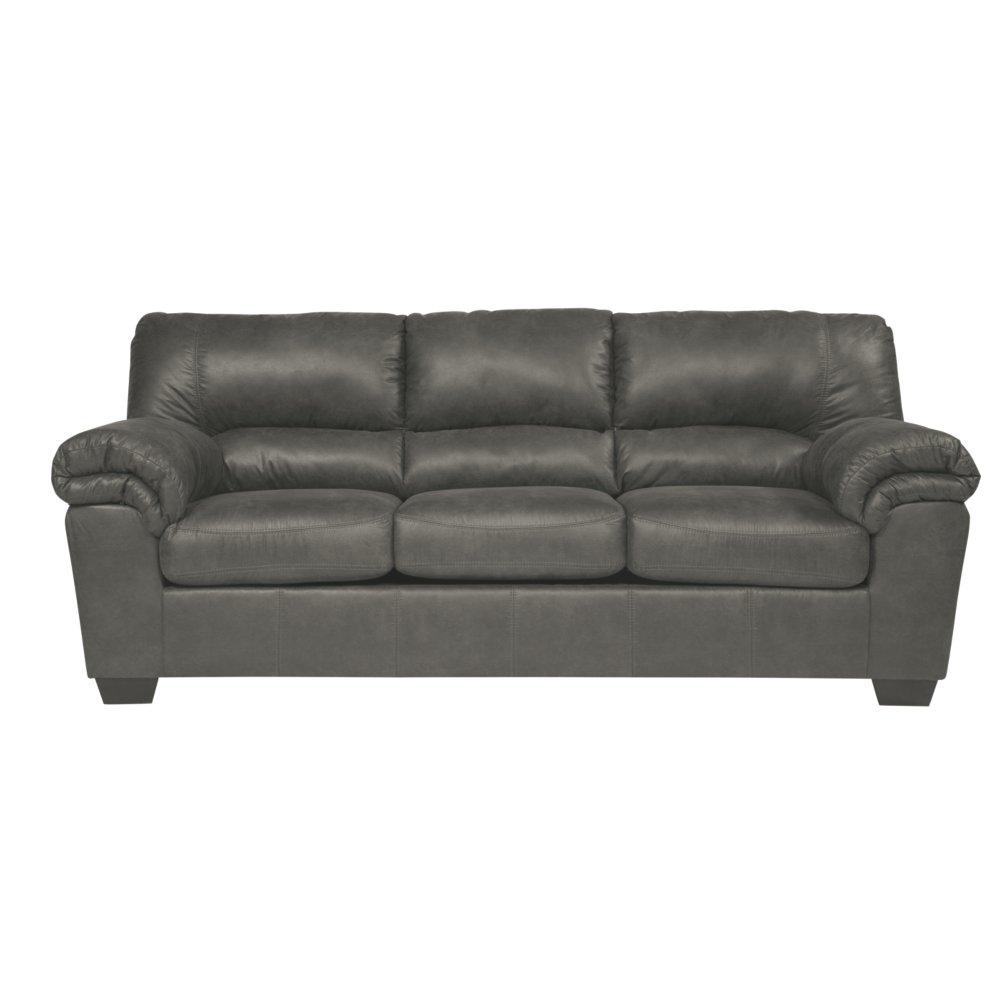 Signature Design by Ashley Bladen Contemporary Faux Leather & Wood Sofa in Gray