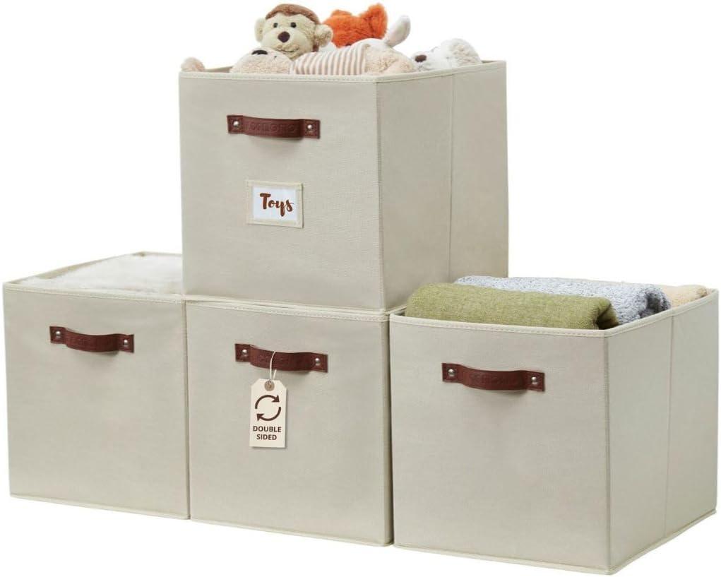 DECOMOMO Large Cube Storage Bin, Fabric Storage Bin, Organizing Cubes (Beige, Set of 4)