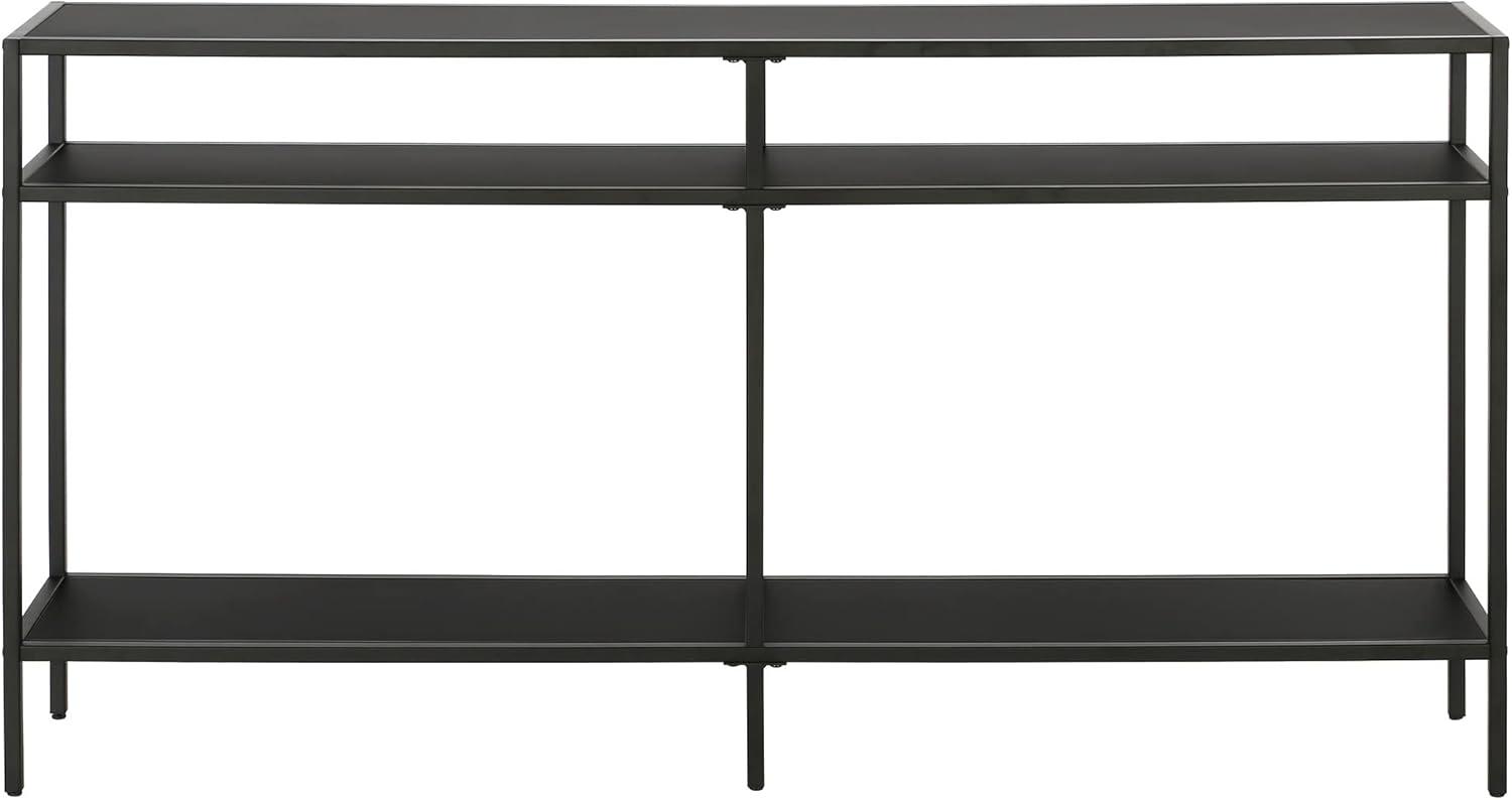 Blackened Bronze 55" Wide Industrial Console Table with Tempered Glass Top