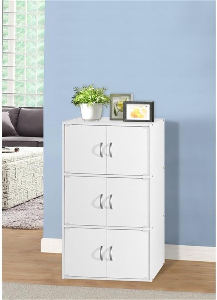 Hodedah 3-Shelf, 6-Door Multipurpose Cabinet, White