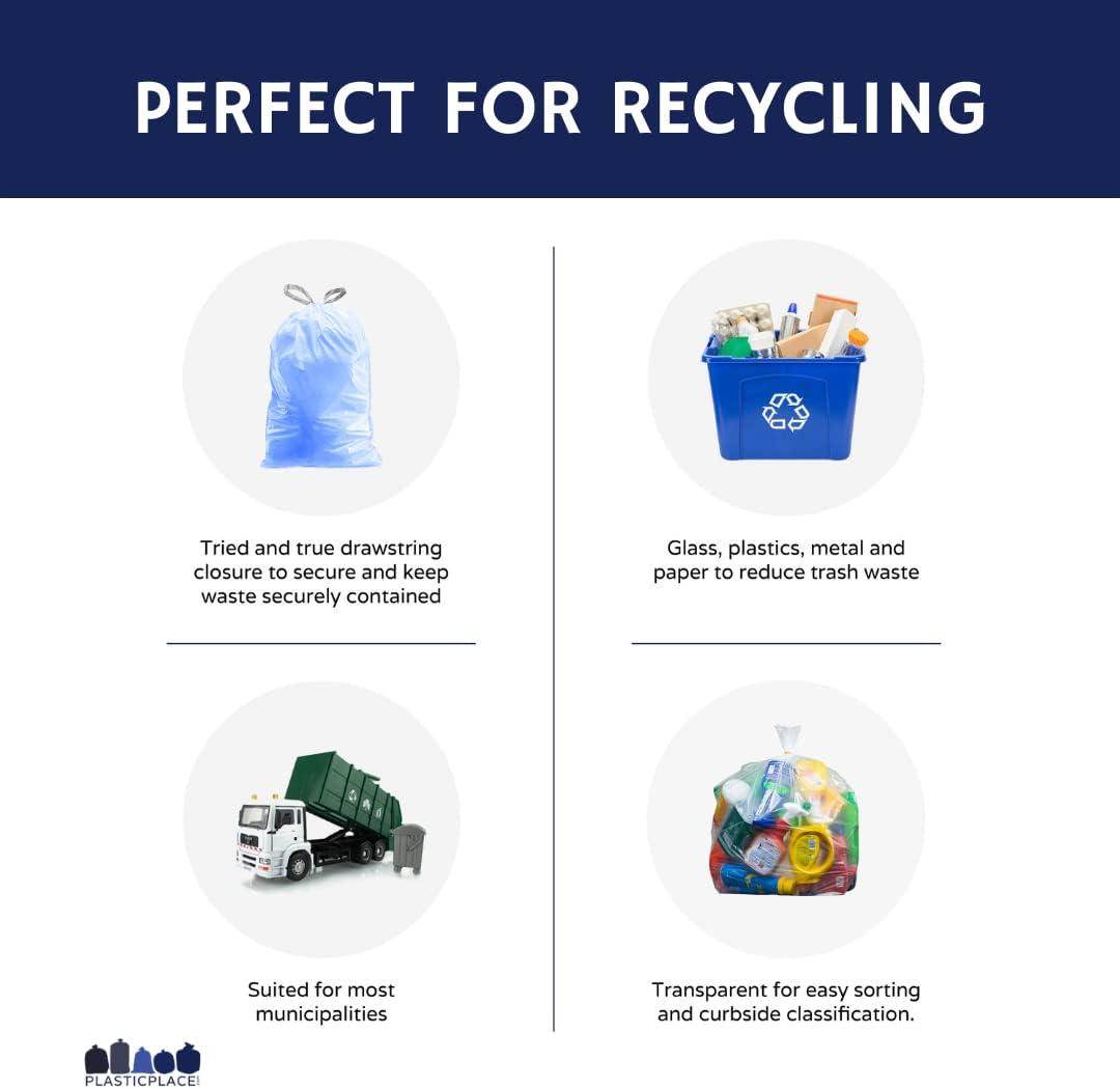 Plasticplace Trash Bags Compatible with simplehuman Code D (100 Count) Blue Recycling Bags 5.3 Gallon / 20 Liter 15.75"" x 28"