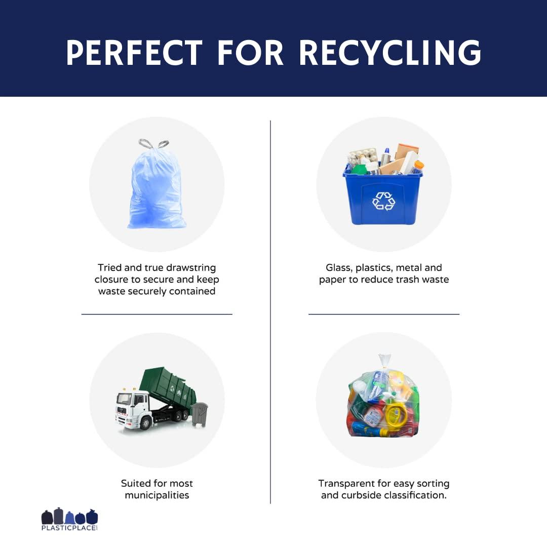 Plasticplace Trash Bags Compatible with simplehuman Code D (100 Count) Blue Recycling Bags 5.3 Gallon / 20 Liter 15.75"" x 28"