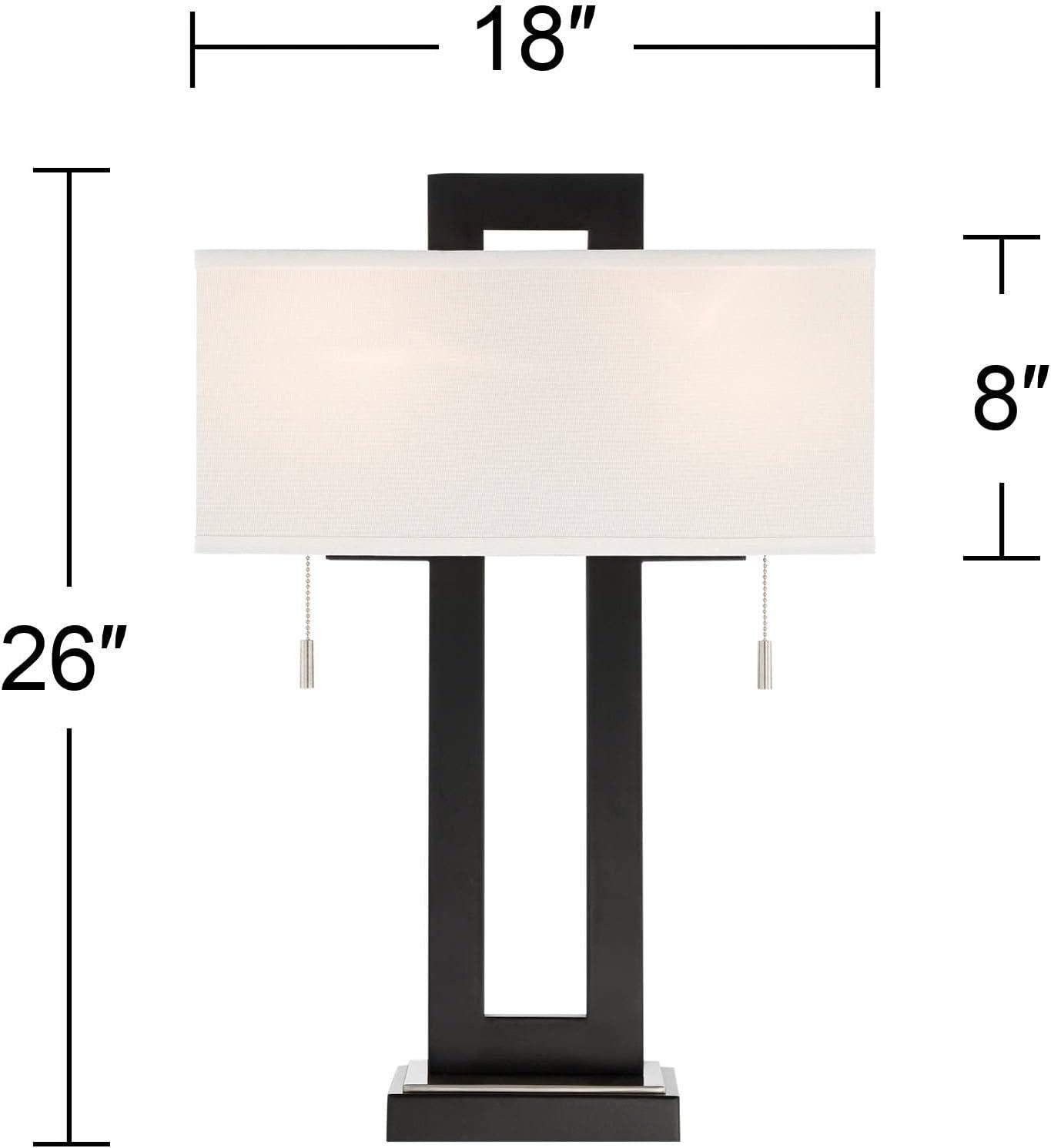 Black Metal Rectangular Table Lamp with USB Port