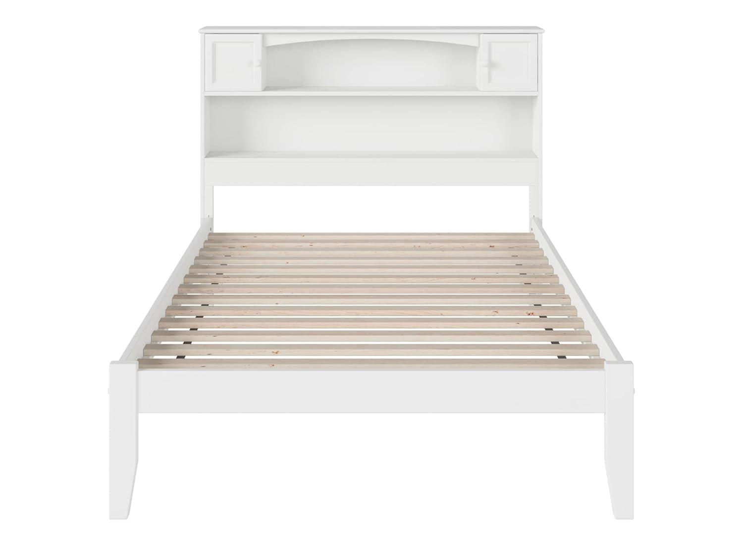 AFI Full Newport Bed with Open Footboard White: Kids' Platform with Bookcase Headboard, No Box Spring Needed