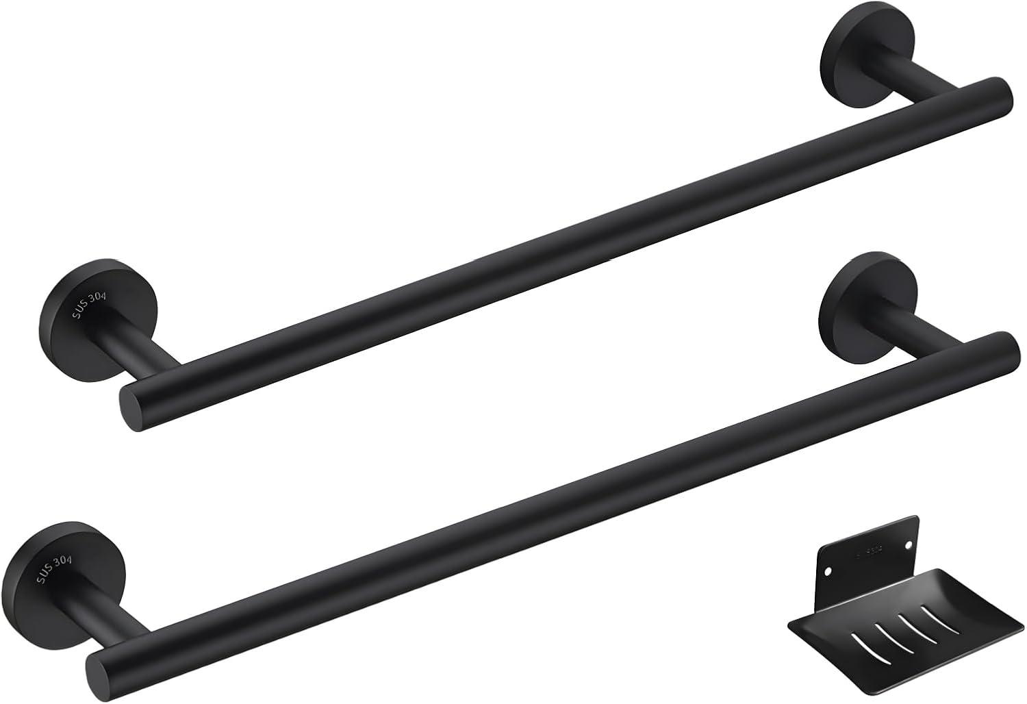 Matte Black 24-Inch Stainless Steel Wall Mounted Towel Bar