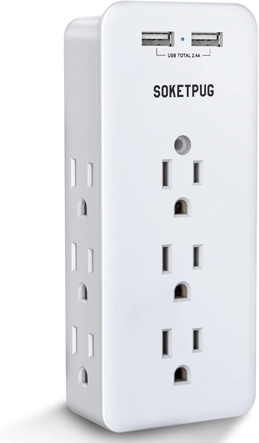 White 9-Outlet Surge Protector with USB Ports