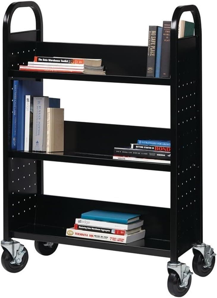 Hirsh Single-sided Mobile Metal 30" W x 9-1/2" D Book Cart Black