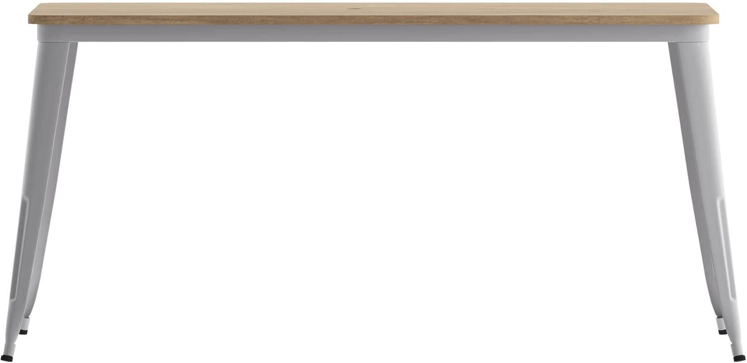 Flash Furniture Declan Commercial Indoor/Outdoor Dining Table with Umbrella Hole, 30" x 60" All Weather Brown Poly Resin Top and Silver Steel Base