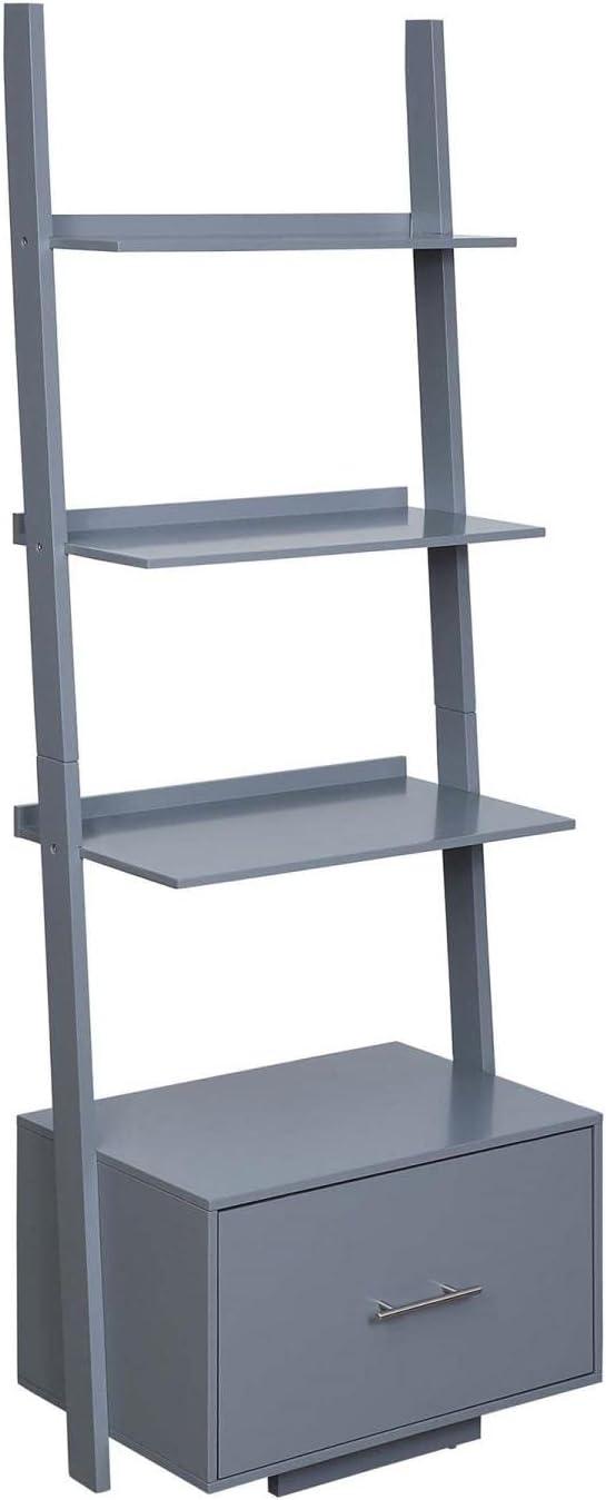 Convenience Concepts American Heritage Ladder Bookcase with File Drawer, Gray