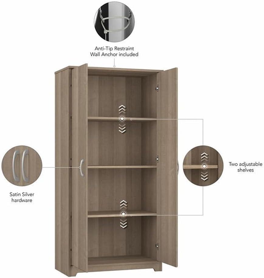 Ash Gray Engineered Wood Tall Kitchen Pantry Cabinet with Doors