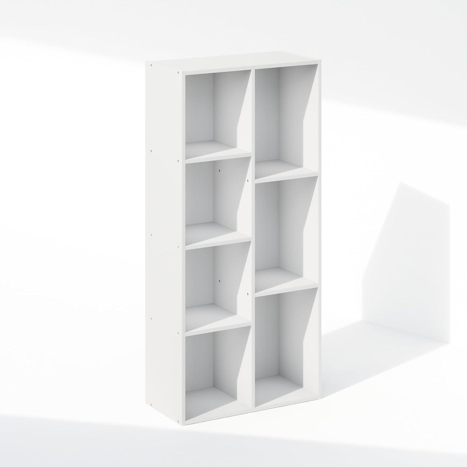 Furinno Reed 7-Cube Reversible Open Shelf Multipurpose Bookcase, Storage Organizer, White