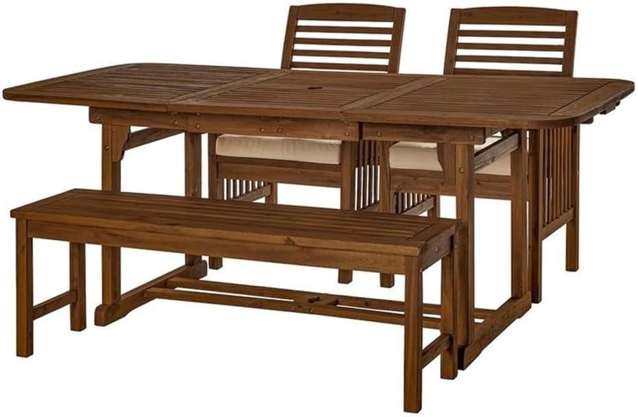 4 Piece Wood Patio Dining Table Set - Dark Brown