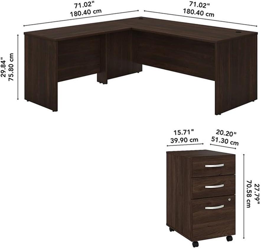Bush Business Furniture Studio C L Shaped Desk with Mobile File Cabinet and Return