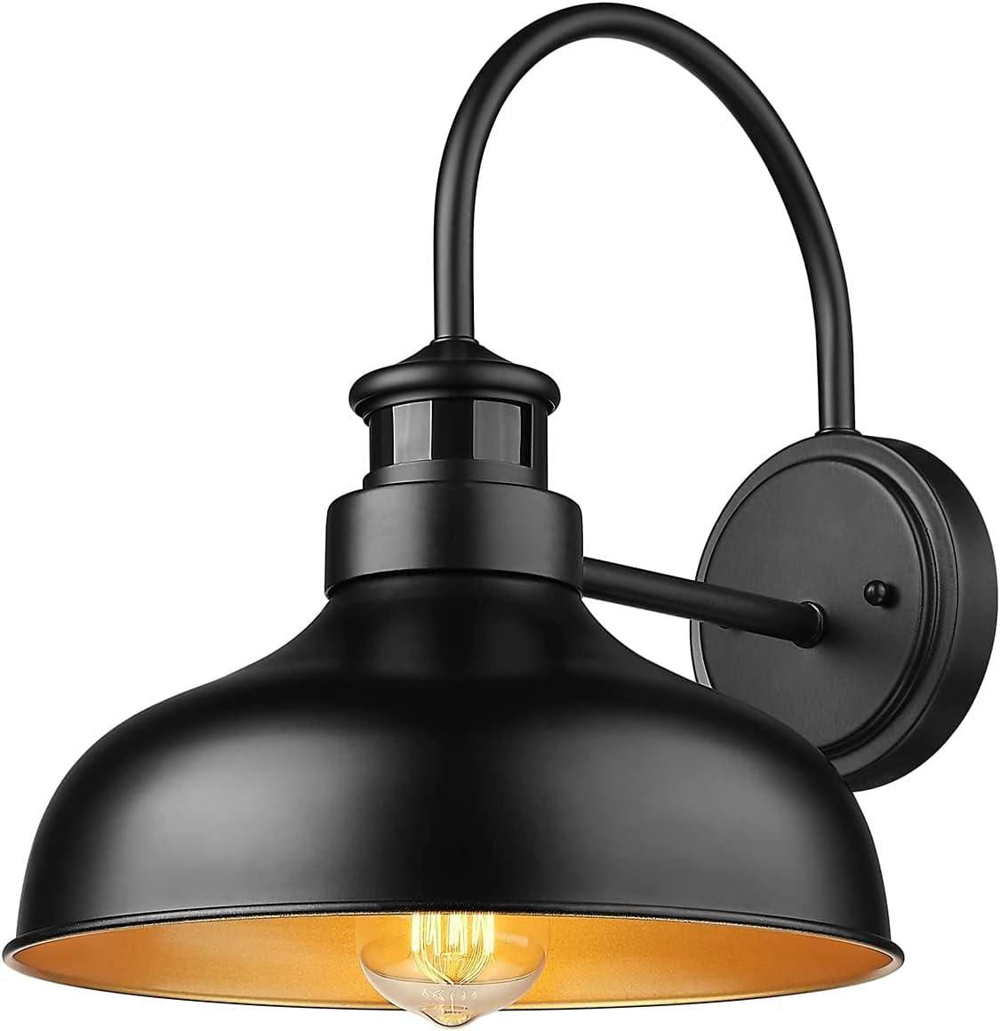 Bestshared Motion Sensor Farmhouse Wall Lights, Dusk to Dawn Wall Sconce, Exterior Wall Lighting Fixture, Outdoor Barn Lights, Porch Gooseneck Wall Mounted Light (1 Pack)