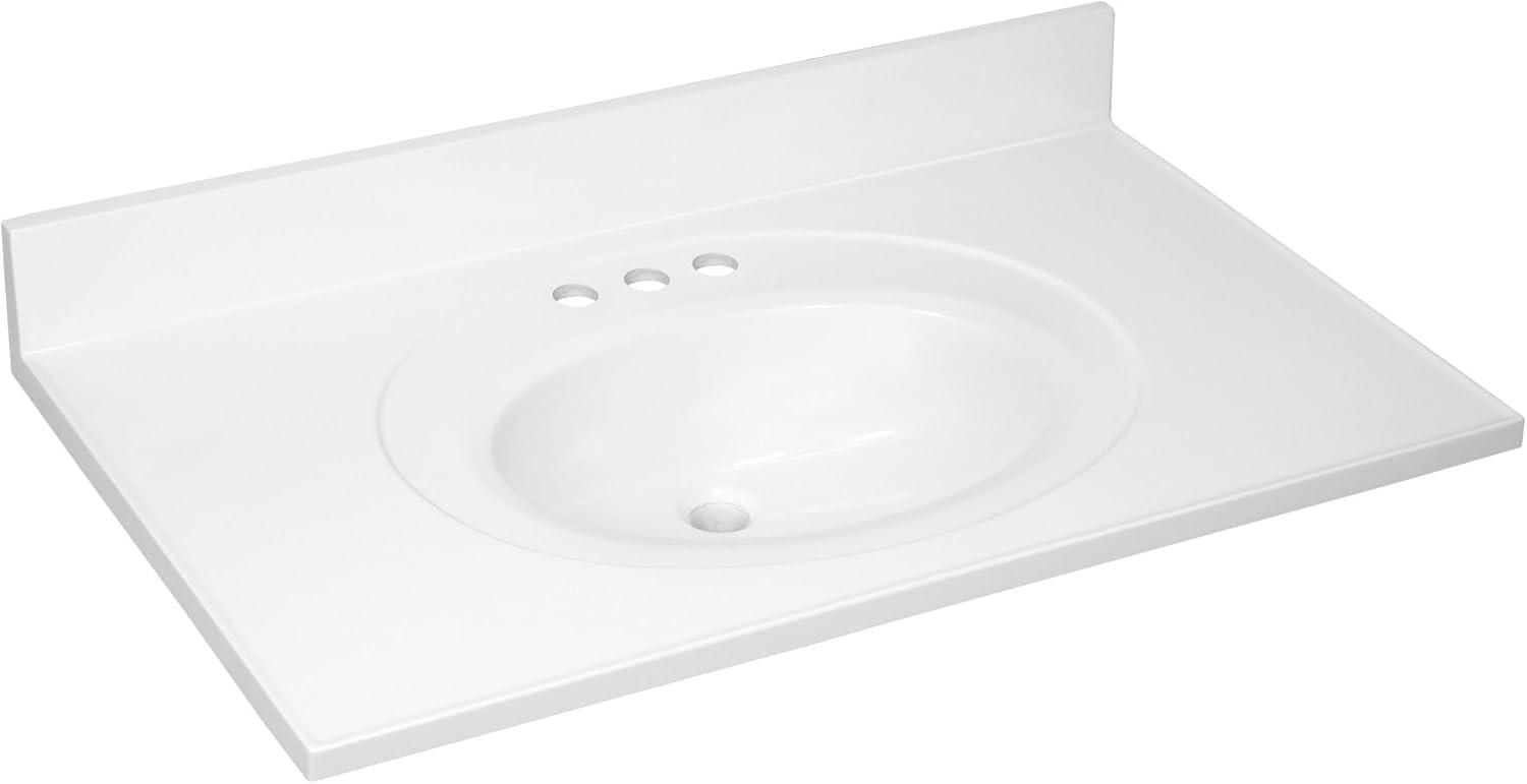 Solid White 37-Inch Cultured Marble Vanity Top with Integrated Sink