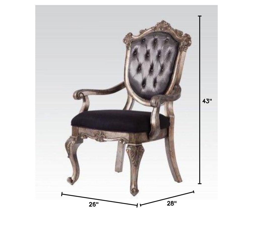 26" Chantelle Dining Chair Silver Gray Silk-Like Fabric and Antique Platinum Finish - Acme Furniture: Elegant Tufted Back, Faux Leather Armrests