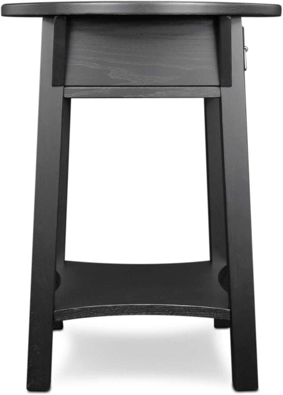 Leick Home 10032-RS Mission Round End Table with Drawer, Made with Solid Wood, Side Table for Living Room, Bedroom, and Office, Slate Black Finish