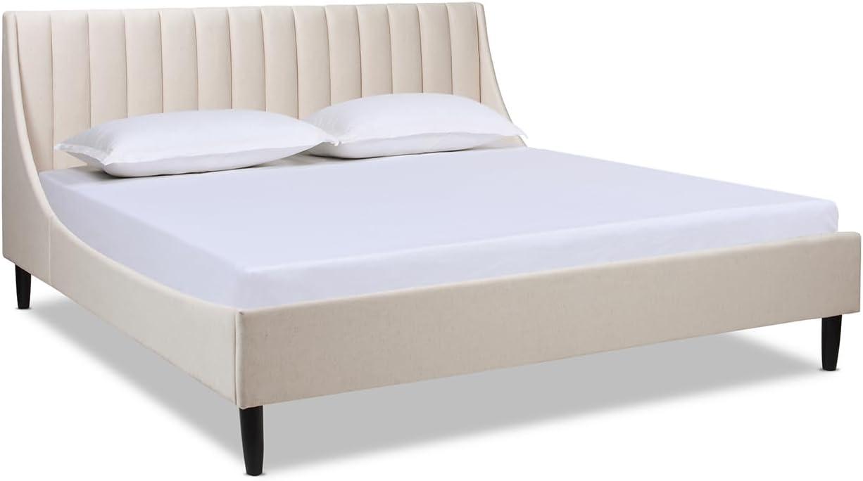 Aspen Vertical Tufted Headboard Platform Bed Set King Light Beige Linen