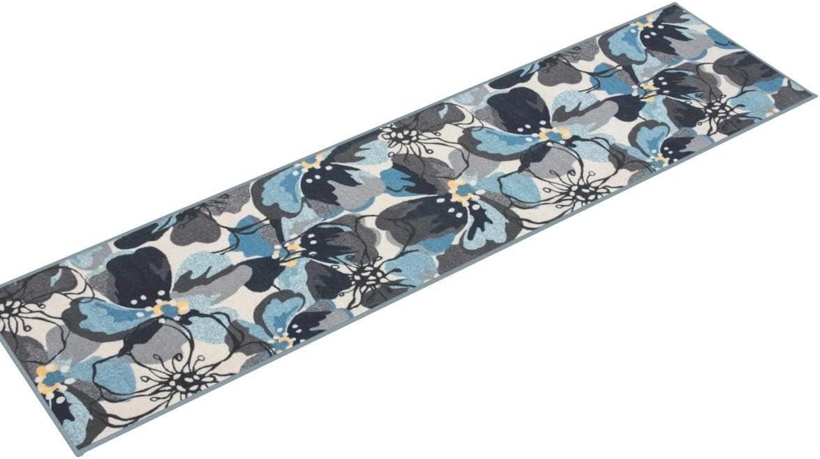 World Rug Gallery Modern Floral Non-Slip (Non-skid) Indoor Area Rug - Gray 2'x10':  Runner,  Low Pile,  Stain-Resistant