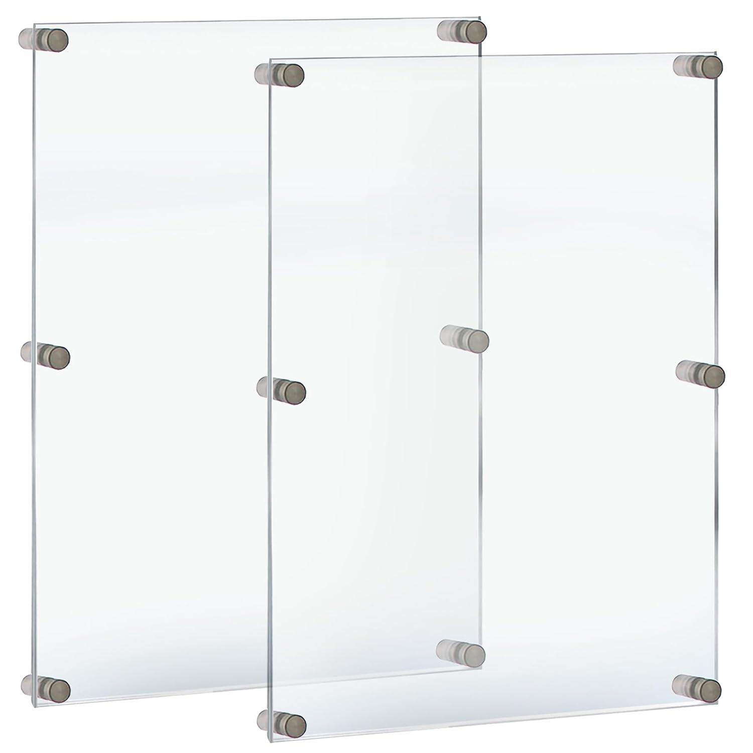 Azar Displays Floating Acrylic Wall Frame with Stand Off Caps: 24" x 36" Graphic Size, Overall Frame Size: 28" x 40" (Set of 2)