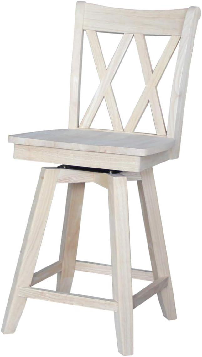 24" Unfinished Double X Back Swivel Wood Counter Stool