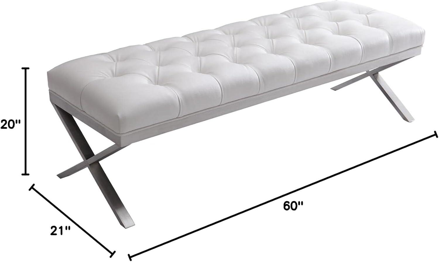 Armen Living Milo Modern Faux Leather Bedroom Bench in White