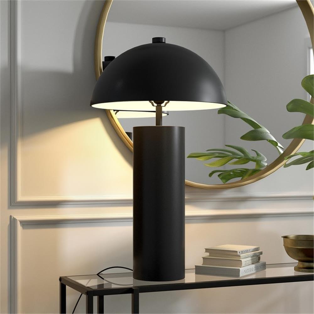 Evelyn&Zoe York 29.5" Mid-Century Modern Metal Table Lamp with White Drum Fabric Shade