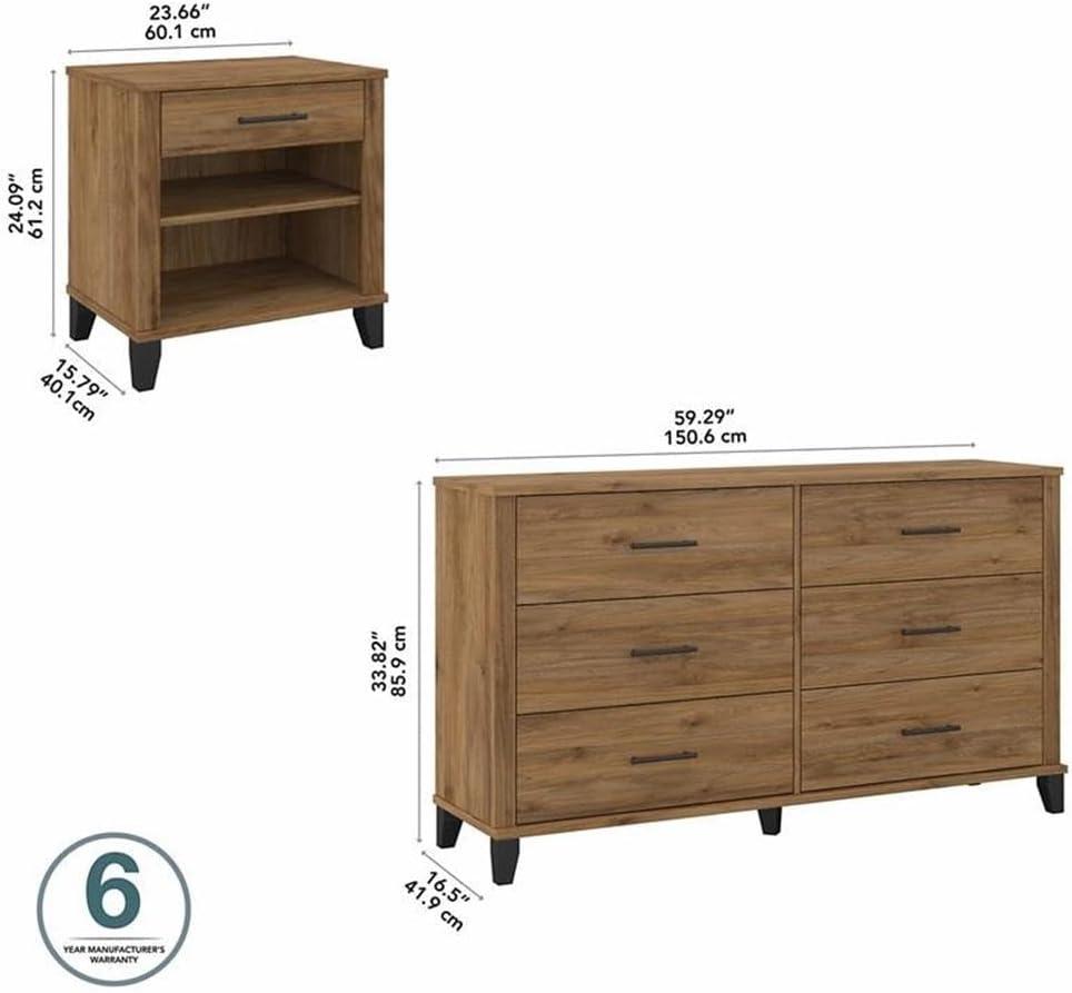 Somerset 6 Drawer Dresser and Nightstand Set in Storm Gray - Engineered Wood