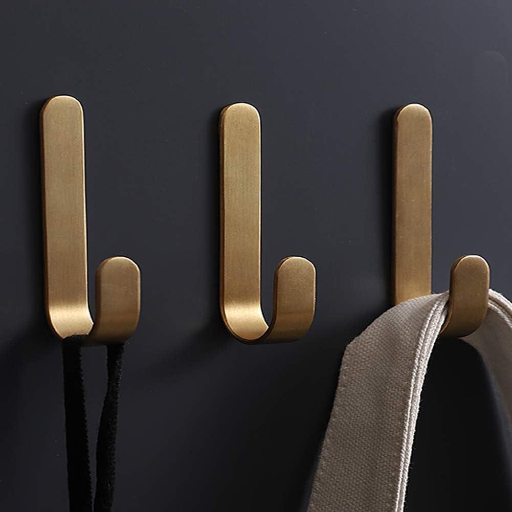 Golden Brass Bathroom Towel Hook - No Drill, Adhesive Installation - 2-Pack of Shower Kitchen Wall Hanging Hooks - Tasteful Design for Coats, Towels, and More - Easy Install -