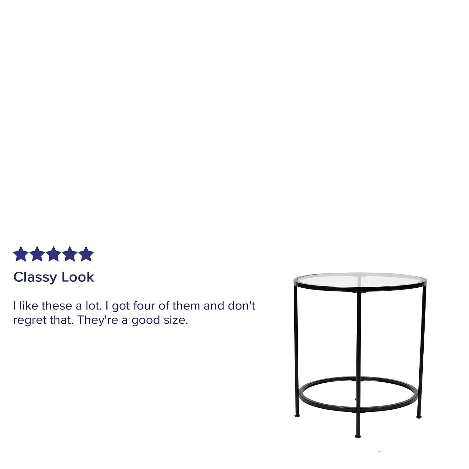 Flash Furniture Astoria Collection Round End Table - Modern Clear Glass Accent Table with Matte Black Frame