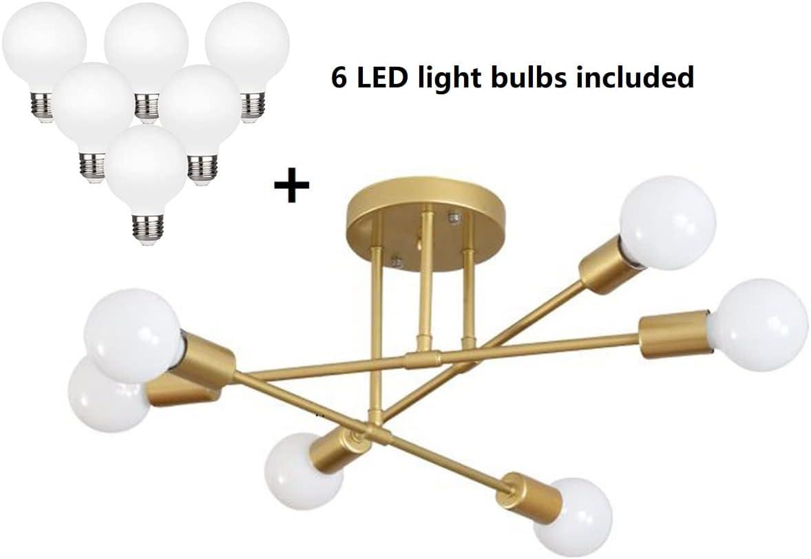 Gold Modern Sputnik 6-Light Chandelier with LED Bulbs