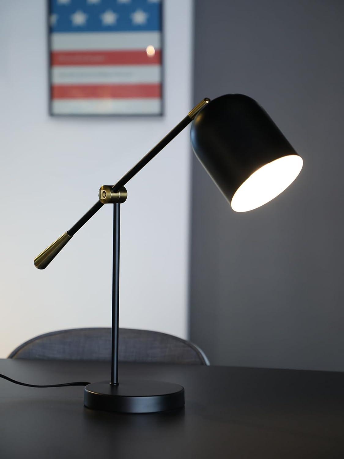 Adjustable Black and Gold Metal Desk Lamp with White Interior
