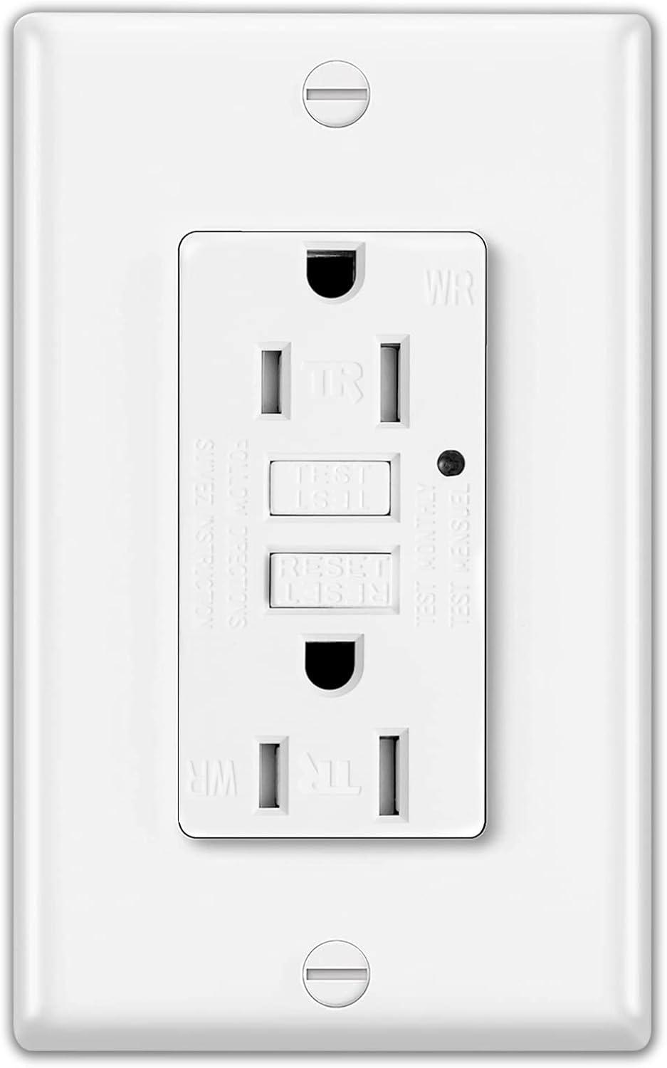 White Tamper Resistant GFCI Outlet with Wall Plate and LED Indicator