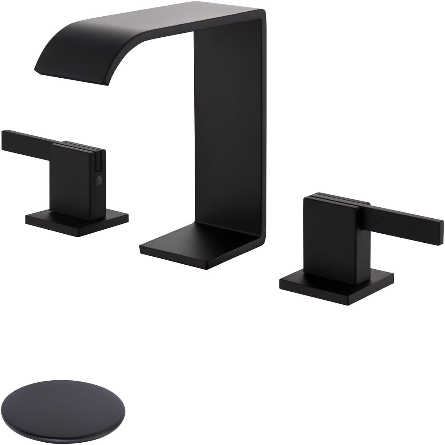 2 Handle 8 Inch Widespread Waterfall Bathroom Sink Faucet with Drain