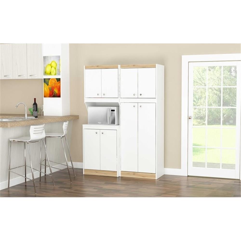 Inval Galley 2-Piece Microwave Kitchen Storage Cabinet 47"W, White and Oak