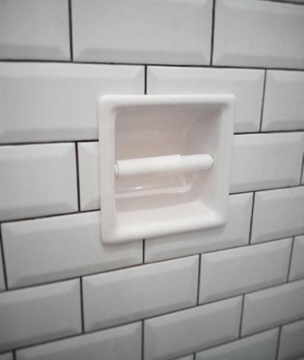 Porcelain Recess Niche Tissue Toilet Paper Holder - White Glossy - Approx 6"x6" - Bathroom Shower Premade