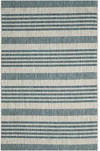 SAFAVIEH Courtyard Patrice Striped Indoor/Outdoor Area Rug, 9' x 12', Grey/Blue