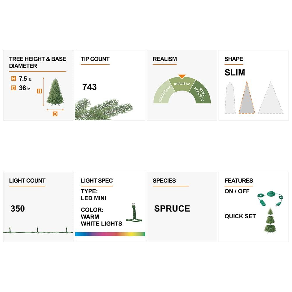 7.5ft Flocked Spruce Christmas Tree with Warm White LED Lights