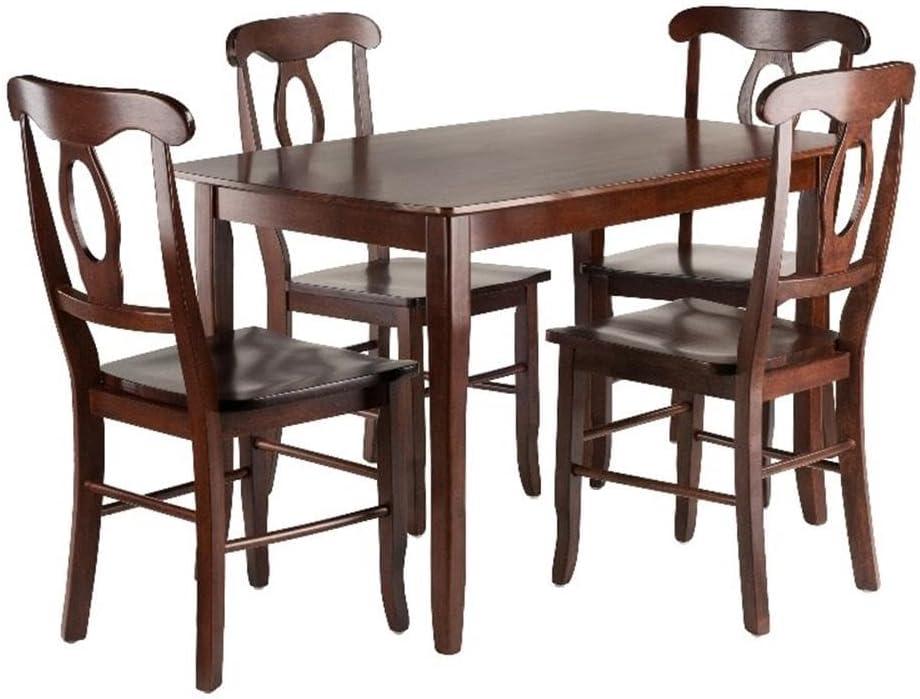 5pc Inglewood Dining Table with 4 Key Hole Back Chairs Walnut - Winsome: Solid Wood, Non-Extension, Mid-Century Style