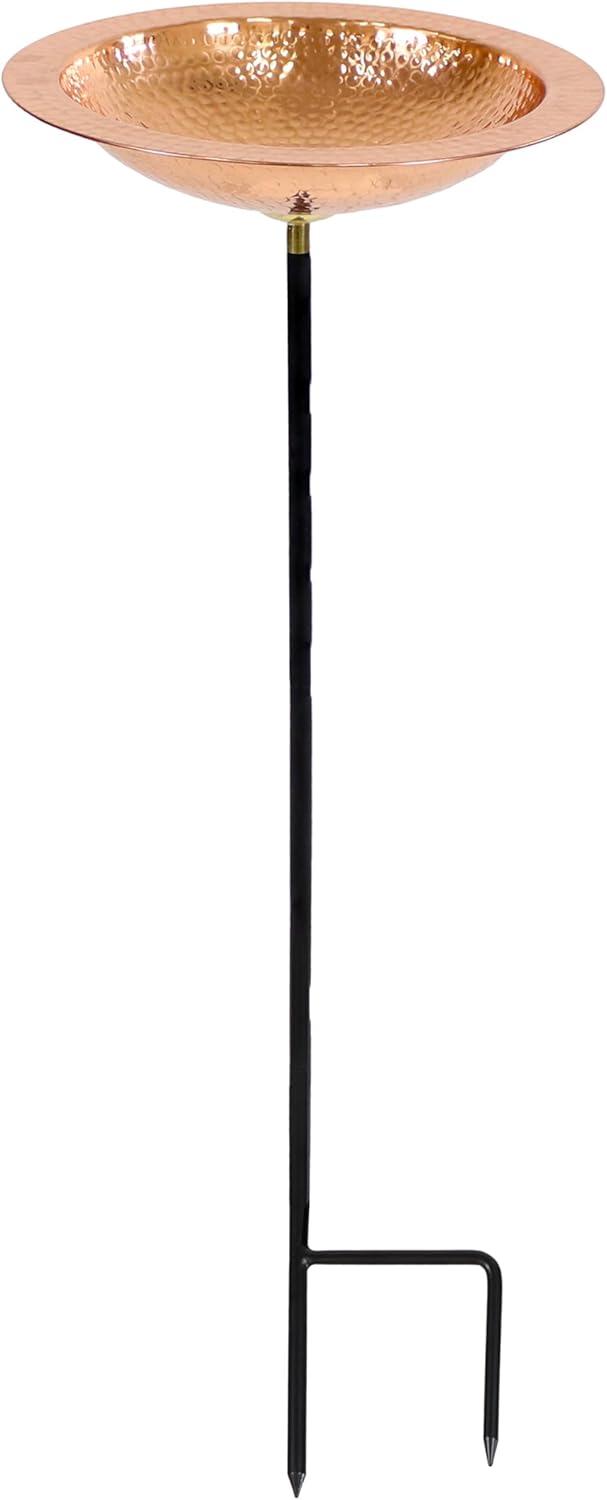 Sunnydaze Outdoor Hand-Hammered Standing Bird Bath or Bird Feeder with Stake - Copper - 33" H