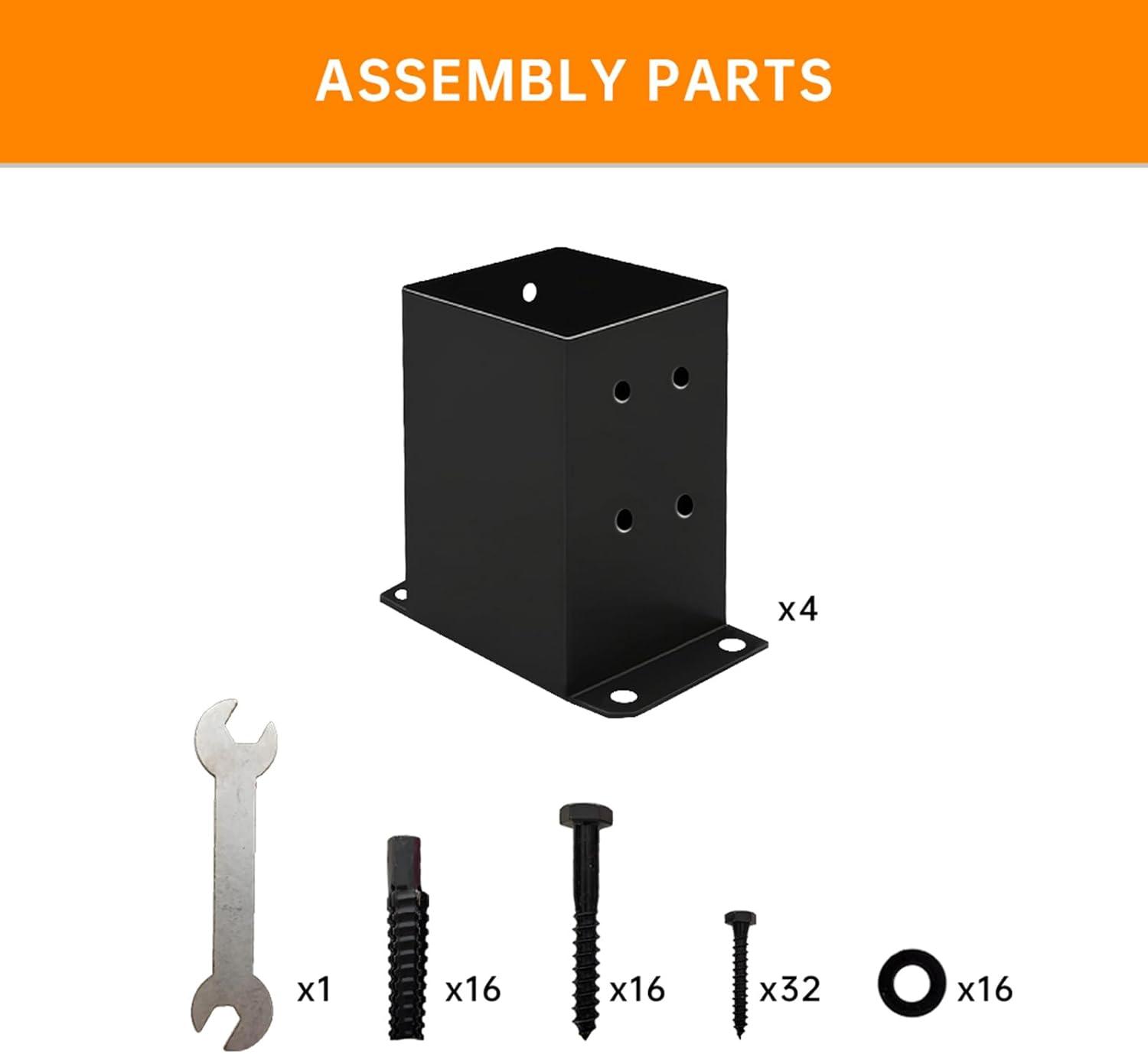 Heavy Duty Black Metal 4x4 Deck Post Base Brackets