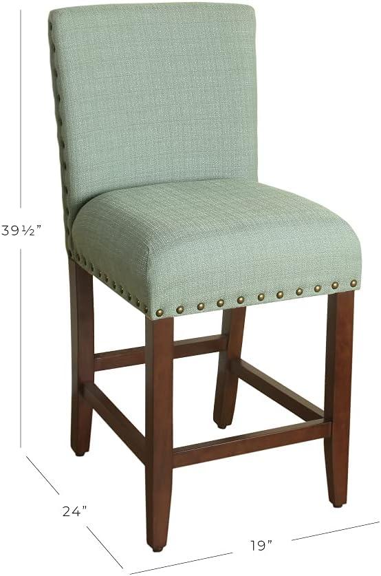 Seafoam Blue 24" Nailhead Trim Backless Wooden Counter Stool